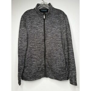 Perry Ellis‎ Men's Size Large Full Zip Sweater Black Gray Heather Preppy Pixel